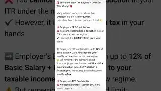 Employer Contribution to EPF ! Let's understand the tax treatment in New Tax Regime #shortvideo #tax