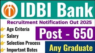 IDBI JAM Vacancy 2025 | IDBI RECRUITMENT 2025 | IDBI Junior Assistant Manager Vacancy 2025 #bank