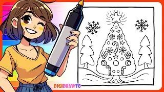 Draw and Color a Christmas Tree Easy  🌈 🎄 ❄ 🎅 Step By Step Drawing