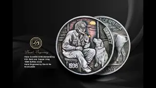 #Original#Hobonickel #25-048/Oldman&Dog/24K Gold inlay/1936 buffalo nickel/#Davidhe