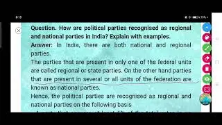 How are political parties recognised as regional and national parties in India? Explain with example