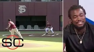 Dalvin Cook Reacts To Teammate DeMarcus Walker&rsquo;s First Pitch | SportsCenter | ESPN
