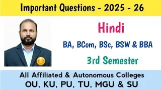 Важные вопросы по хинди 2025-26 BA BSc BBA BSW Bcom 3rd Semester III Sem Imp OU KU TU PU MGU SU