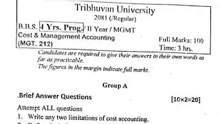 BBS 2nd Year | TU | Cost and management accounting 