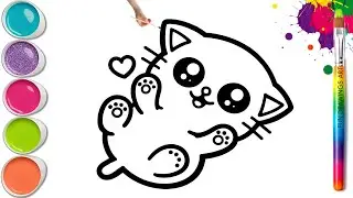 Игривый рисунок кошки 🐈 🥰 Пошаговый урок рисования и раскрашивания