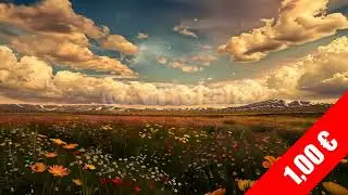 Dramatic Wildflower Meadow under Cloudscape | HD Stock Footage