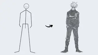 How to draw Gojo Satoru Full Body out of Stick Man | Easy Step by Step
