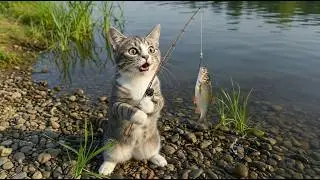 Mama Cat Catches BIG FISH! 🎣 River Fishing Surprise 🙀