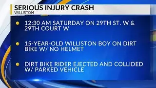Williston teen seriously injured in dirt bike crash