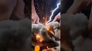 Knife slices storm cloud, lightning inside, water spills out #SatisfyingCut