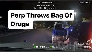 Perp in Dodge Charger throws bags of drugs out the window, he thinks this trooper is stupid