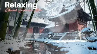 Relaxing Classical Japanese Music with Snowfall & Flowing Stream | 60 Minutes of Zen and Meditation