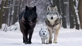 Rare Footage: Snow Black Wolf & White Wolf Couple Raising Baby Wolf in Winter Wonderland!