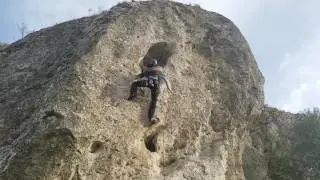 Rock climbing in Cheile Dobrogei, Romania. Route Hades, grade 7.