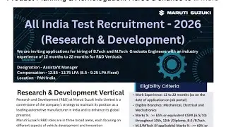 Maruti Suzuki Recruitment 2026 | All India Test | R&D Engineer Jobs #job 