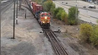 BNSF, CPKC, and Amtrak Trains Taking the Crossovers, Near Red Rock Location, Newport, MN #train