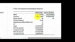 Week 03 t tests in Excel Problem 03 independent t test ANSWER VIDEO