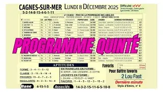 PROGRAMME QUINT&Eacute; DU 08 D&Eacute;CEMBRE 25 LA FIABILIT&Eacute; DES PRONOSTICS POUR MIEUX R&Eacute;USSIR