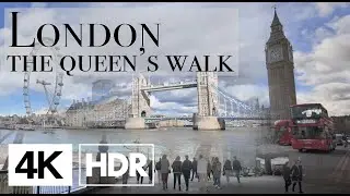 Walking in London - The Queen's Walk, from Westminster to Tower of London | 4K HDR + Binaural Audio