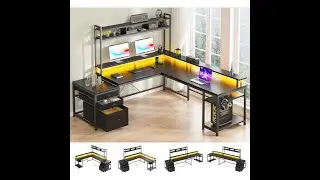 White L Shaped Gaming Desk with LED Lights & Drawers - Must-Have for Gamers in 2024!#game