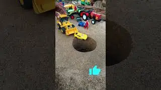 jcb pushing red pi car pi truck pi car in to deep pit infront autorickshaw and tractor #jcb #jcbtoys