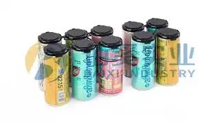 Plastic can holders for beer cans.