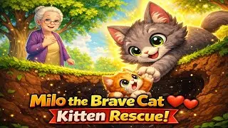Milo the Hero Cat 🐱 | Heartwarming Kitten Rescue Story for Kids | Moral Bedtime Tale