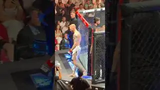 Dan Hooker leaving octagon after his loss to Benoit Saint-Denis at the UFC 325