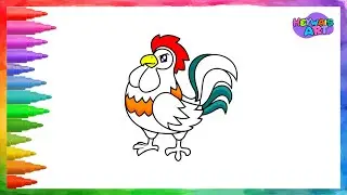 how to draw ROOSTER ǀ Learn draw and coloring for kids & toddlers