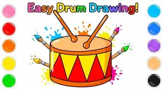 How to Draw and Color a Drum | Easy Drawing for Kids | Step-by-Step Coloring Tutorial🌈