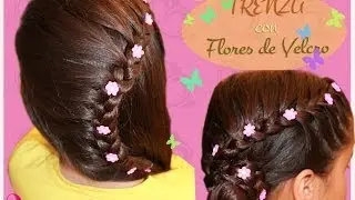 Peinado para fiesta - Trenza y flores de lado. Peinado infantil , para fiesta o novias.