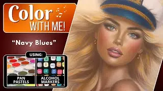 Navy Blues 💝 Full Face & Hair Coloring 🖌️ Pastels and Markers | How to Color on Grayscale