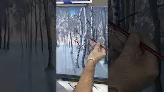 Putting marks on the birch trees ￼￼#oilpainting #painting #satisfying #shorts #timelapse #art