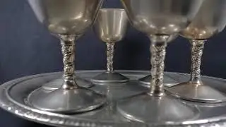 6 F B  Rogers Silverplate Italy Wine Cocktail Goblet Chalice Glass Swirled Stem