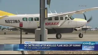 Mokulele plane skids off runway and into small today