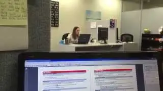 Crazy woman gets angry and destroys office