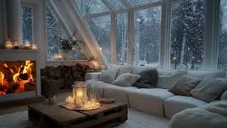 3 Hours Cozy Winter Piano Lounge ❄️ Fireplace & Snowfall for Sleep & Focus