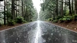 Virtual Walking in Heavy Rain 🌧️  Forest Road POV  Rain ASMR