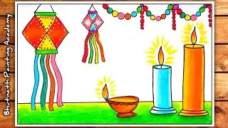 Aakash kandil drawing||diwali drawing with oil pastel color
