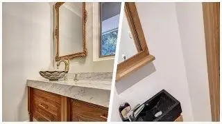 75 Powder Room With Beaded Inset Cabinets And Medium Tone Wood Cabinets Design Ideas You'll Love 🔴