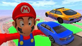 Crazy Vehicle High Speed Jumps Over Super Mario In Green Slime River - BeamNG.drive High Speed Jumps