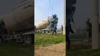 Shocking Crane Disaster: Concrete Truck Falls Mid-Unloading!