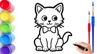 How To Draw cute cat drawings  and colouring pages , Painting & Coloring For Kids and Toddlers_🌈🎨
