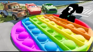 Giant Rainbow Popit Vs PIXAR Cars Big & Small Lightning McQueen In BeamNG Drive