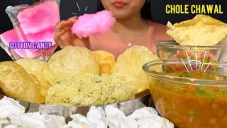 Eating 🔥Chhole Chawal, Pudi, Lassi & Cotton Candy🍭| Mukbang | ASMR Eating | Big Bites |