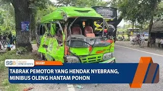 NGAWI - Tabrak Pemotor yang Hendak Nyebrang, Minibus Oleng Hantam Pohon