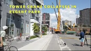 Toronto Crane Collapse Walk By - Hi-Rise Construction Crane Falls Onto Street In Regent Park - 4K