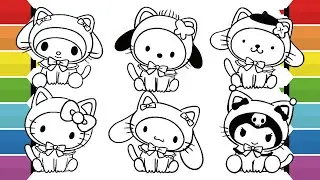 Раскраска Sanrio: Hello Kitty My Melody, Куроми Помпомпурин, Корица, Почакко