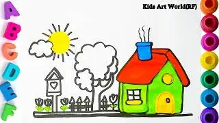 Drawing House form Shapes, easy acrylic painting for kids | Kids Art World (RF)