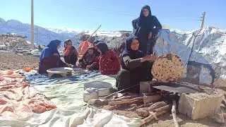 baking local bread on fire by grandmother_nomadic lifestyle of Iran 2023